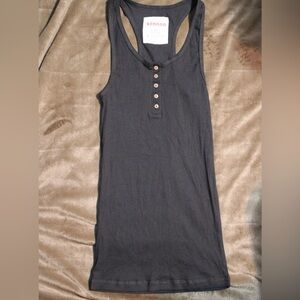 Black Ribbed Tank with Button Front